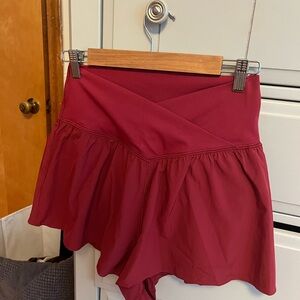 Aerie Burgundy Skort with Ruffle Detail